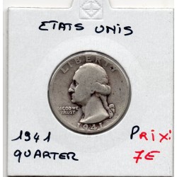 Etats Unis Quarter ou 1/4 Dollar 1941 TB, KM 164 pièce de monnaie