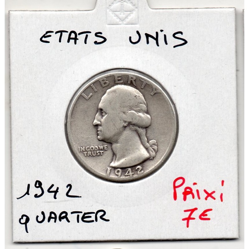 Etats Unis Quarter ou 1/4 Dollar 1942 TB+, KM 164 pièce de monnaie