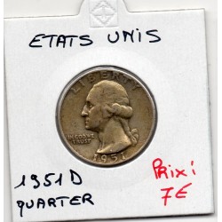 Etats Unis Quarter ou 1/4 Dollar 1951 D Denver TTB, KM 164 pièce de monnaie