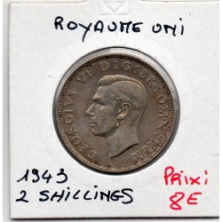 Grande Bretagne 2 Shillings 1943 TTB+, KM 855 pièce de monnaie