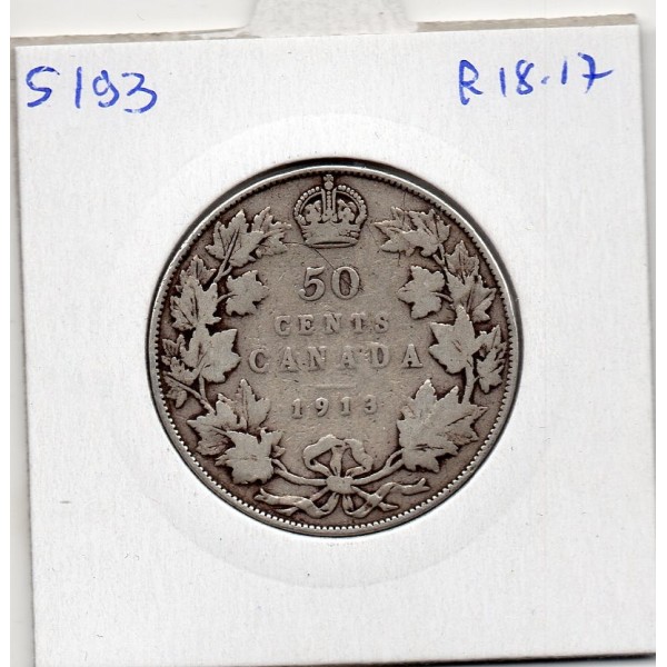 Canada 50 cents 1913 B+, KM 45 pièce de monnaie