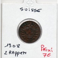 Suisse 2 rappen 1908 TTB, KM 4.2 pièce de monnaie