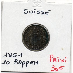 Suisse 10 rappen 1851 TTB-, KM 6 pièce de monnaie