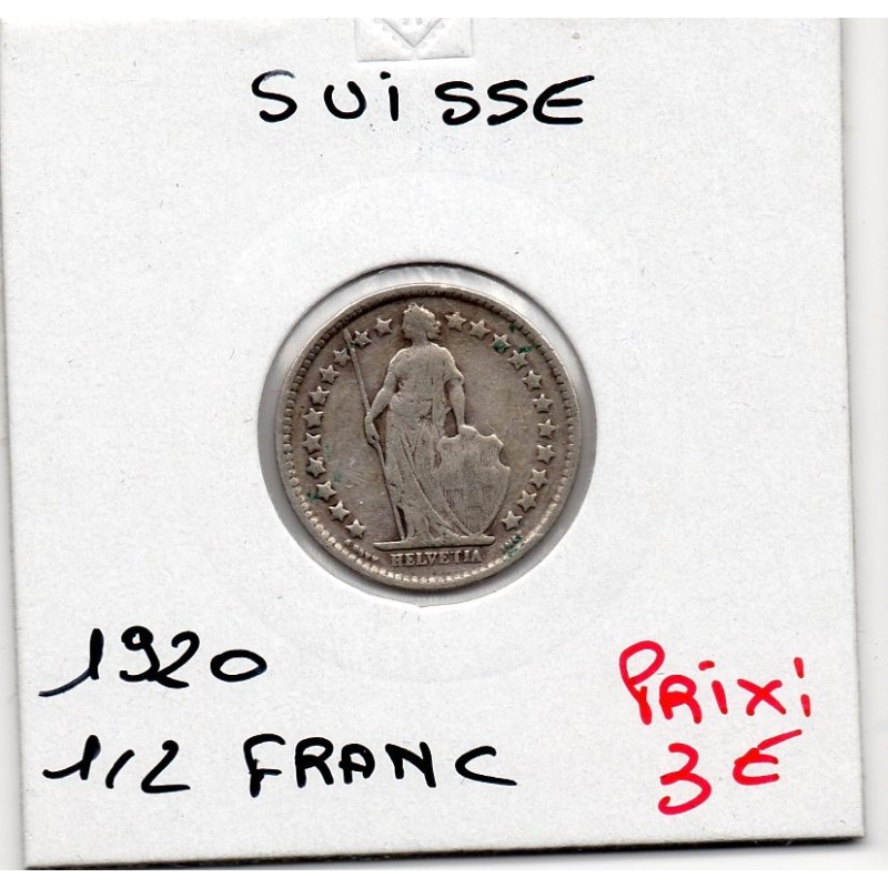 Suisse 1/2 franc 1920 TB, KM 23 pièce de monnaie