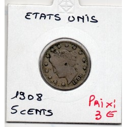 Etats Unis 5 cents 1908 B+, KM 112 pièce de monnaie