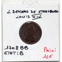 2 deniers de Strasbourg 1708 BB Louis XIV pièce de monnaie royale