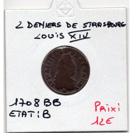 2 deniers de Strasbourg 1708 BB Louis XIV pièce de monnaie royale