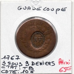 Guadeloupe, 3 sous 9 deniers 1793 TB, Lec 4 pièce de monnaie