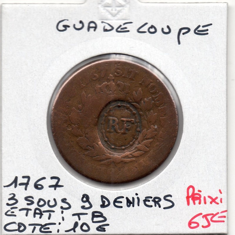 Guadeloupe, 3 sous 9 deniers 1793 TB, Lec 4 pièce de monnaie