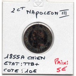 2 centimes Napoléon III tête nue 1855 A Chien Paris TTB+, France pièce de monnaie