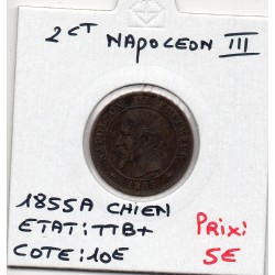 2 centimes Napoléon III tête nue 1855 A Chien Paris TTB+, France pièce de monnaie
