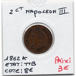 2 centimes Napoléon III tête laurée 1862 K Bordeaux TTB, France pièce de monnaie