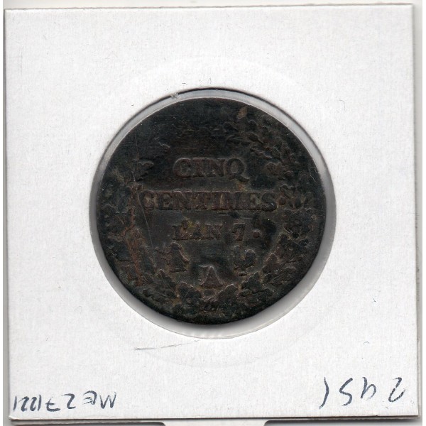 5 centimes Dupré An 7/5 A/R paris B, France pièce de monnaie