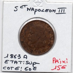 5 centimes Napoléon III tête laurée 1863 A Paris Sup-, France pièce de monnaie