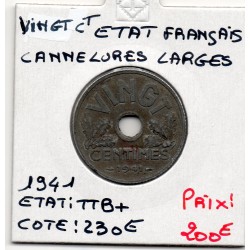 20 Vingt centimes état Français 1941 Cannelure large TTB+, France pièce de monnaie