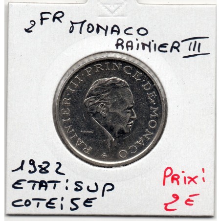 Monaco Rainier III 2 Francs 1982 Sup, Gad 151 pièce de monnaie