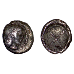 Obole Sicile, Syracuse Deinomenides (-480 à -470) Arethusa et roue