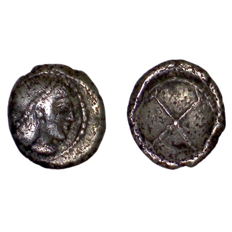 Obole Sicile, Syracuse Deinomenides (-480 à -470) Arethusa et roue