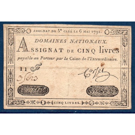 Assignat 5 livres 6.5.1791 TB signature Corsel