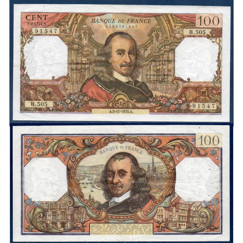 100 Francs Corneille TTB  5.11.1970 Billet de la banque de France