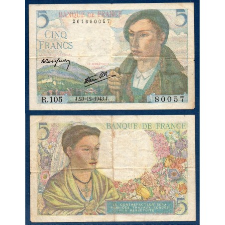 5 Francs Berger TB 30.10.1947 Billet de la banque de France