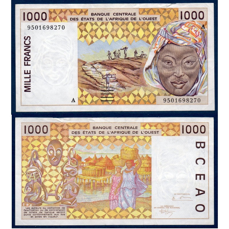BCEAO Pick N°111Ae pour le Cote d'Ivoire, Billet de banque de 1000 Francs CFA 1995