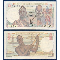 AOF Pick 36a, Billet de banque de 5 Francs Sup+ 17.8.1943