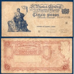 Argentine Pick N°264, TB Billet de banque de 5 Pesos 1951-1959