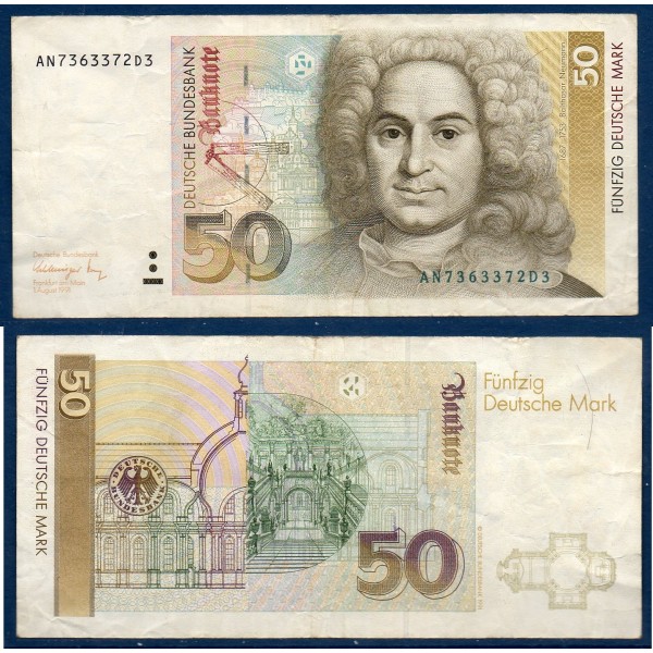 Allemagne RFA Pick N°40b, TTB Billet de banque de 50  Mark 1991