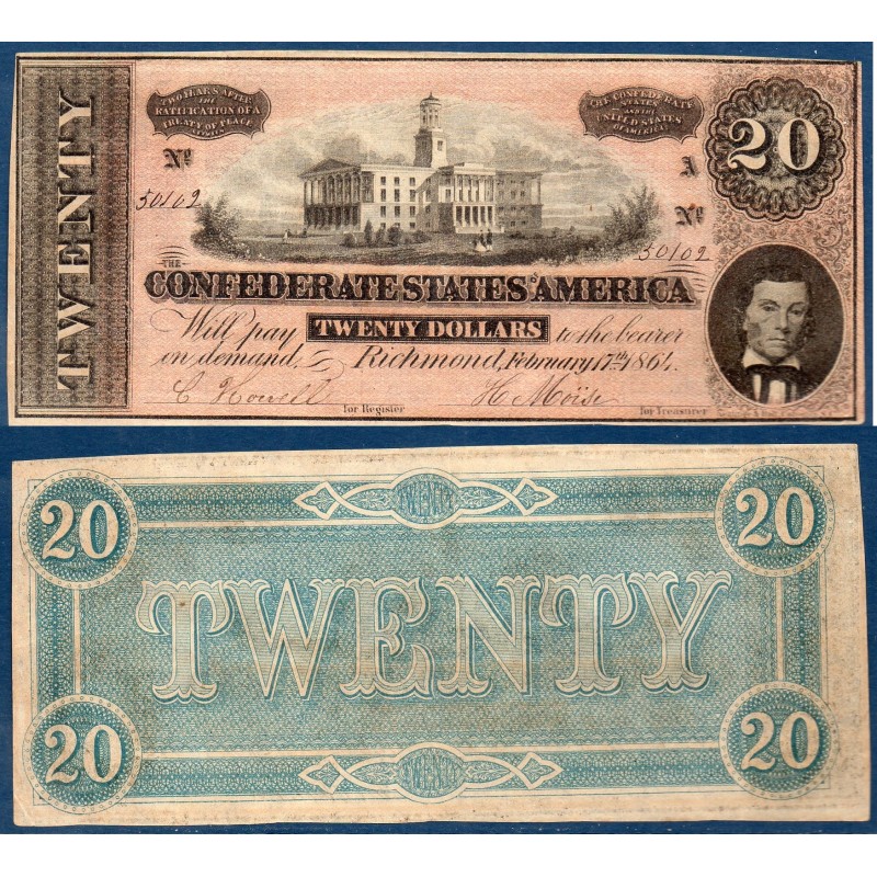 Etats Confédérés d'Amérique PK 69, 17 février 1864 Billet de banque de 20 Dollars