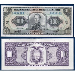 Equateur Pick N°123Aa, TTB Billet de banque de 100 Sucres 1988-1991