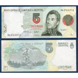 Argentine Pick N°341b, Billet de banque de 5 Pesos 1992-1997