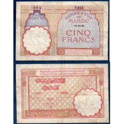 Maroc Pick N°23Ab, TB Billet de banque de 5 francs 1941