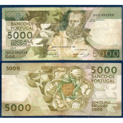 Portugal Pick N°183b, Billet de banque de 5000 Escudos 12.2.1987
