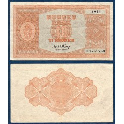 Norvège Pick N°26l, Billet de banque de 10 Kroner 1951