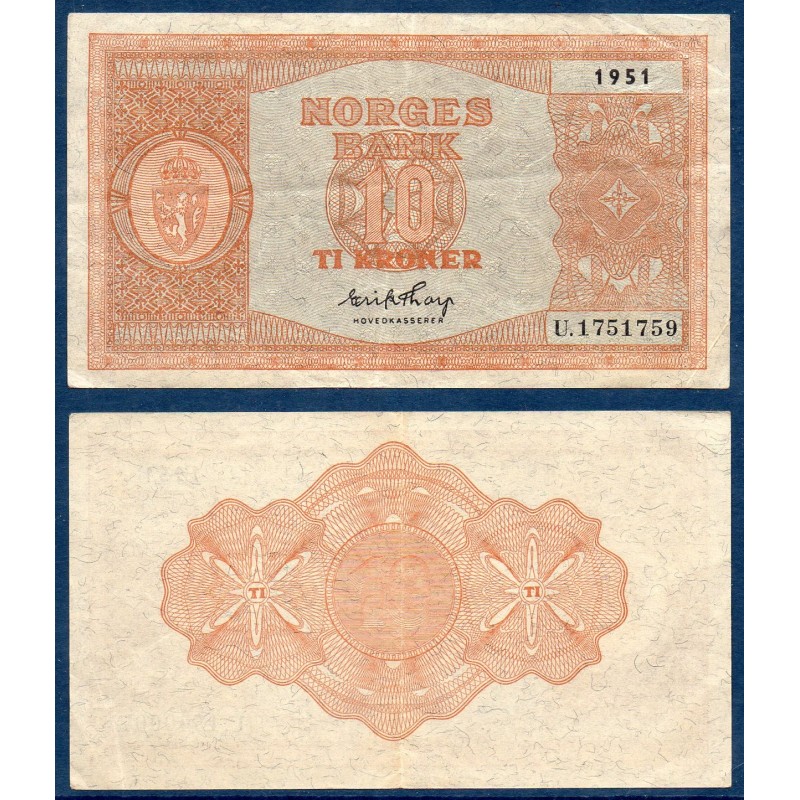 Norvège Pick N°26l, Billet de banque de 10 Kroner 1951
