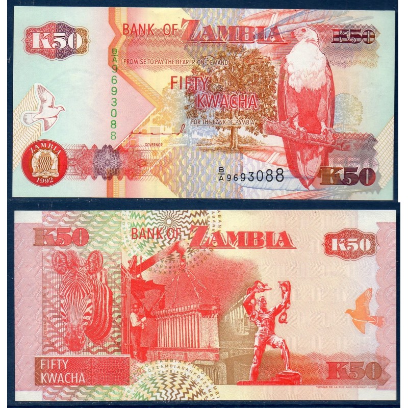 Zambie P.37a, Neuf, Billet de 50 Kwacha 1992 Zèbre Zambie P.37a, Neuf, Billet de 50 Kwacha 1992 Zèbre