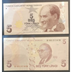 Turquie Pick N°222b, Billet de banque de 5 Lira 2009