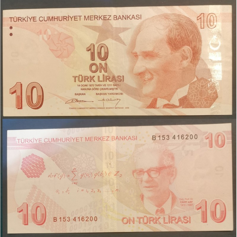 Turquie Pick N°223b, TTB Billet de banque de 10 Lira 2009