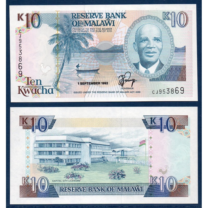 Malawi Pick N°25b, Neuf Billet de banque de 10 kwacha 1992