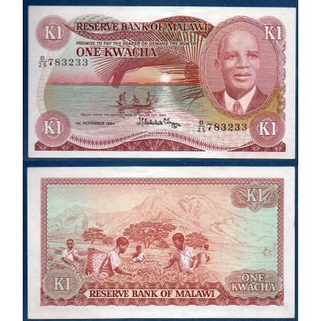 Malawi Pick N°14g, Billet de banque de 1 Kwacha 1984
