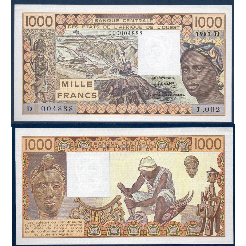 BCEAO Pick 406Db pour le Mali, neuf Billet de banque de 1000 Francs CFA 1981