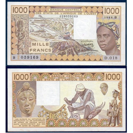 BCEAO Pick 207Ba pour le Benin, Billet de banque de 1000 Francs CFA 1988