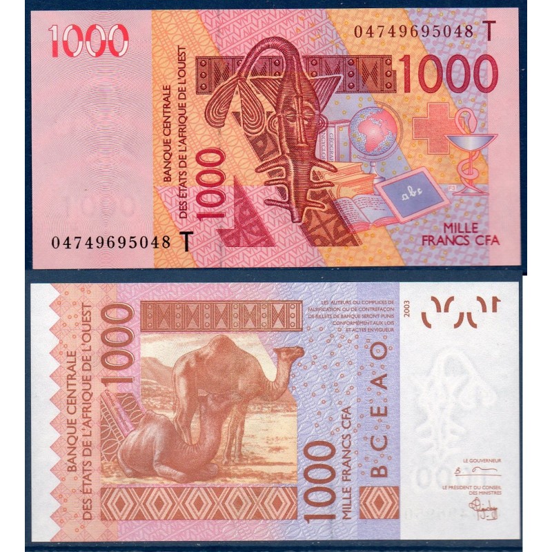 BCEAO Pick 815Tb pour le Togo, Neuf Billet de banque de 1000 Francs CFA 2004