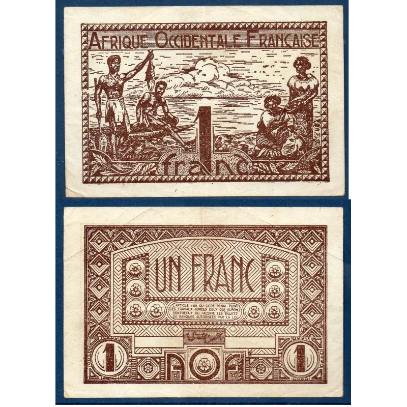 AOF P.34a, TTB Billet de banque de 1 Francs CFA 1944 pecheurs