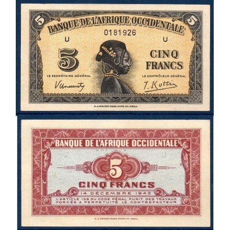 AOF Pick 28a, Spl Billet de banque de 5 Francs 1942