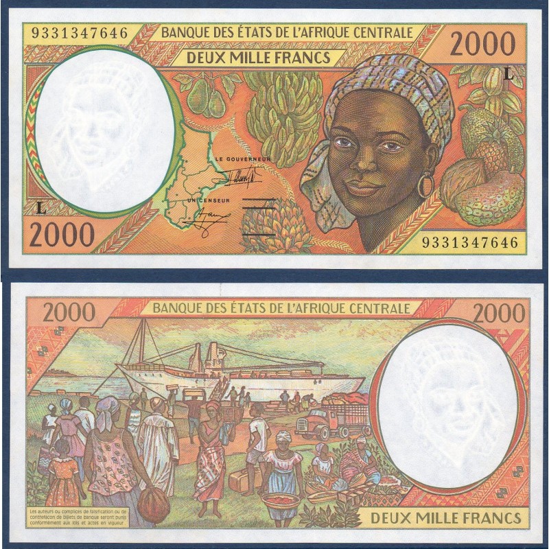 Afrique Centrale Pick 403La pour le Gabon, Billet de banque de 2000 Francs CFA 1993