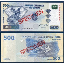 Congo Pick N°96s specimen, Billet de banque de 500 Francs 2002