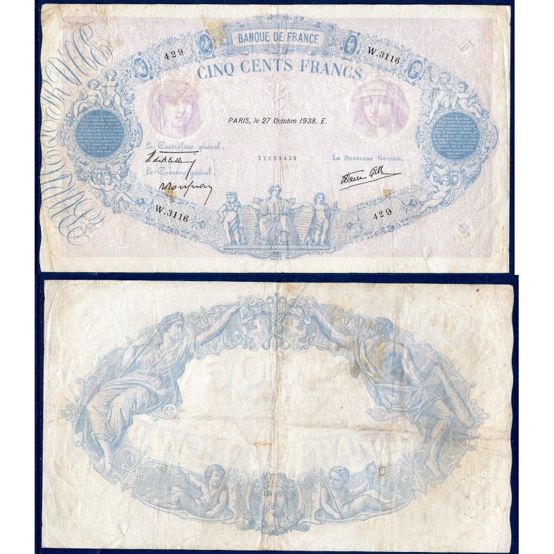 500 Francs Bleu et Rose TB 27.10.1938 Billet de la banque de France