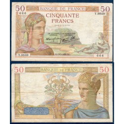 50 Francs Cérès TB 9.3.1939 Billet de la banque de France